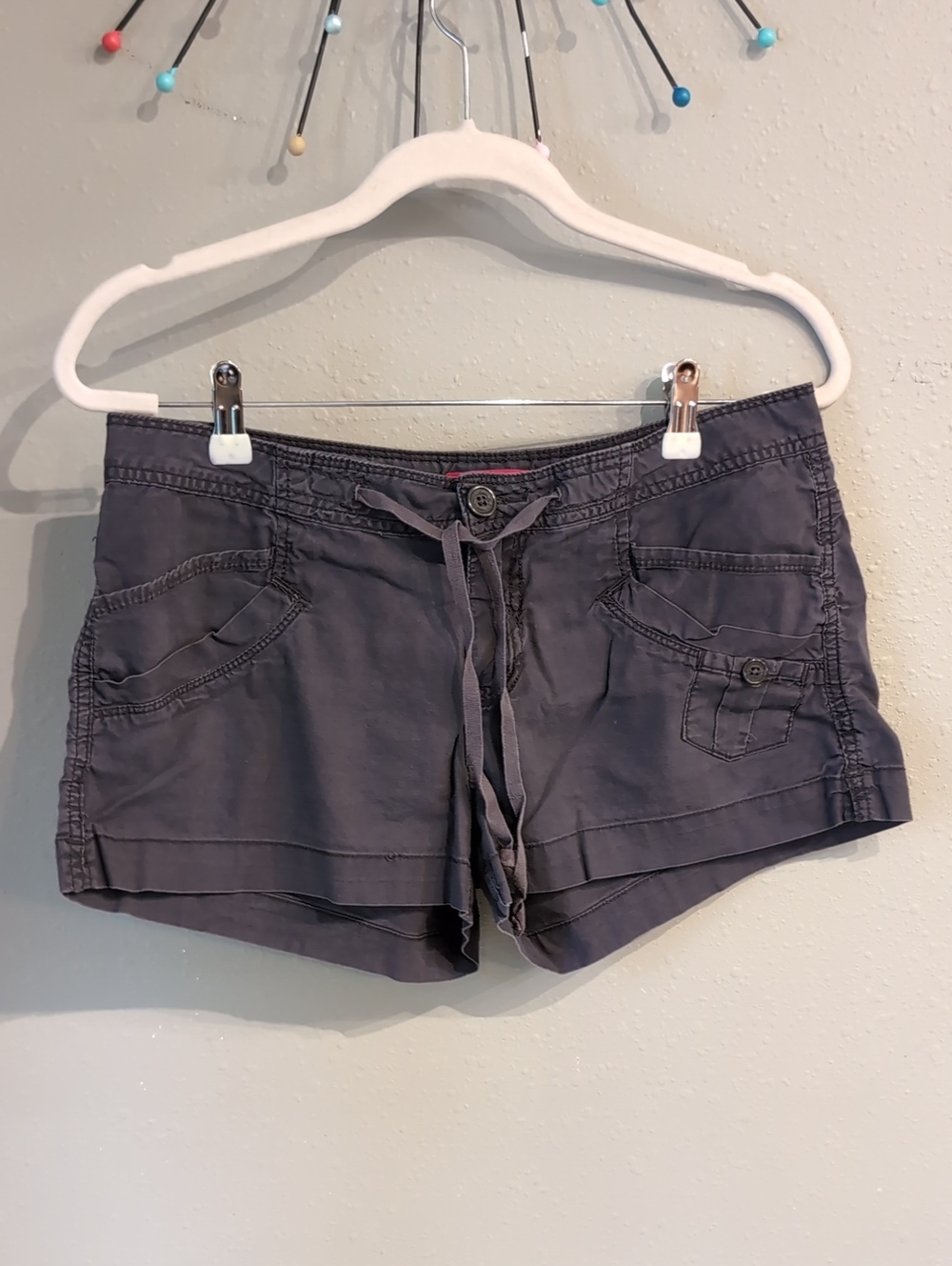 Union Bay Women’s Drawstring Utility Cargo Shorts Pockets - Charcoal